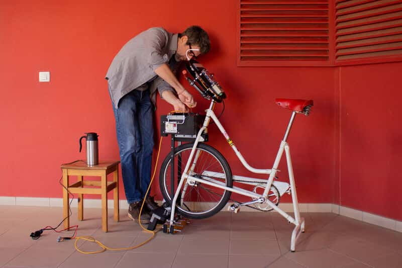 Kris adjusts the wiring to power a 12V kettle