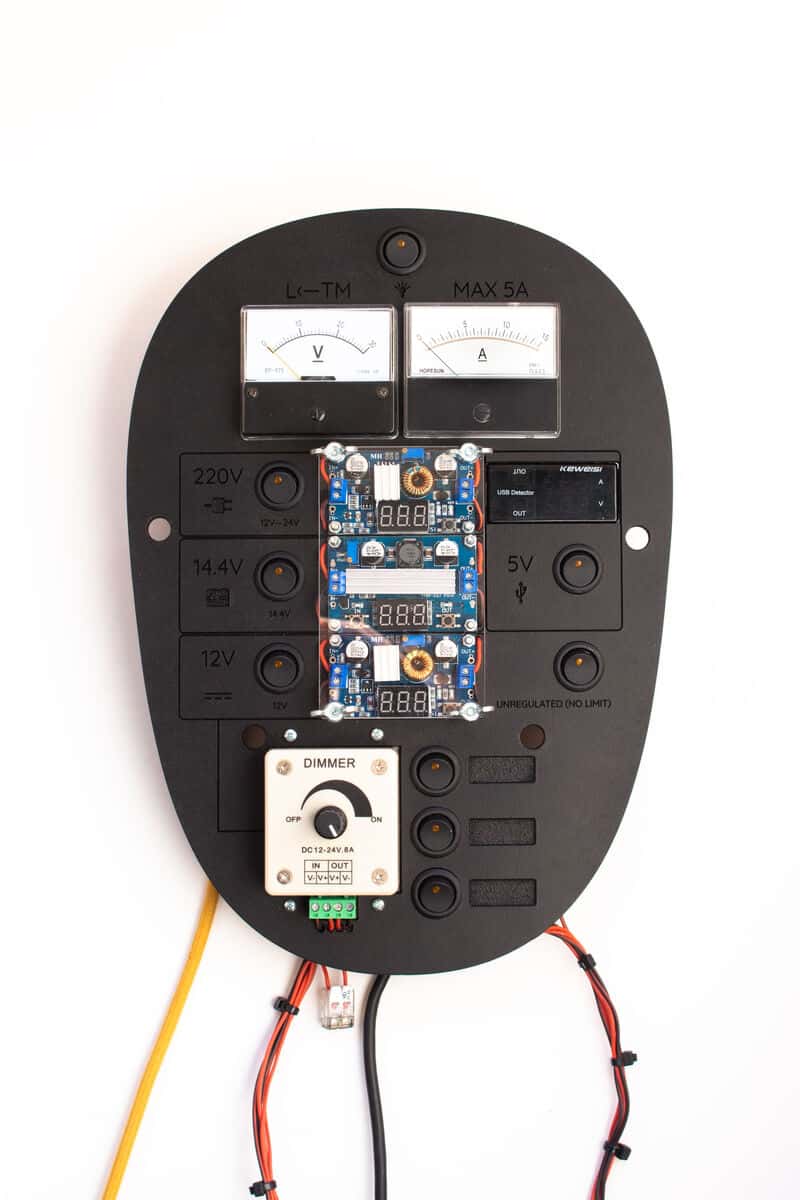 The control panel handles the multiple output voltages. 