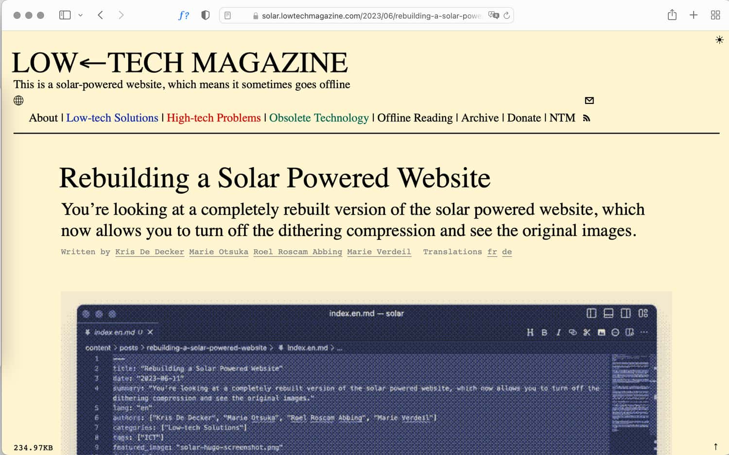 solar.lowtechmagazine.com — Rebuilding the solar website website with Hugo, 2023.